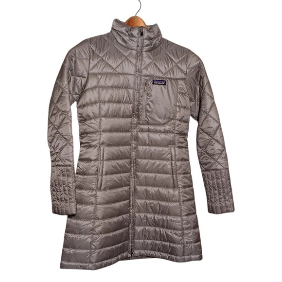 Patagonia Jacket Women Medium Silver Radalie Puffer Parka Insulated Long Quilted - Picture 1 of 7